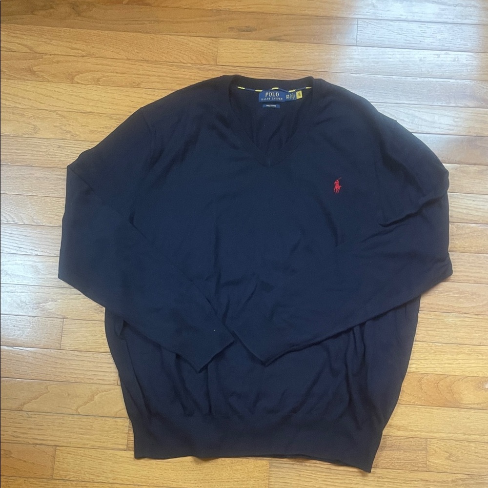 Polo by Ralph Lauren Navy V-Neck Sweater with Red Polo Pony